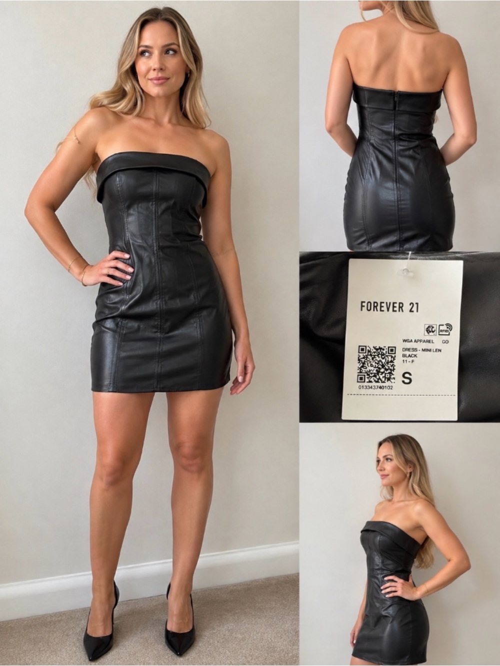 Forever 21 Black Strapless Faux Leather Mini Dress - Fitted/Bodycon silhouette